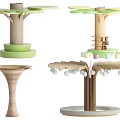 Decorative Wooden Pillars with Various Layered Green Platforms and Hanging Ball Decorations