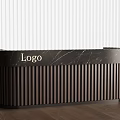 Modern Reception Desk With Black Marble Countertop Logo Vertical Slat Design And White Blinds
