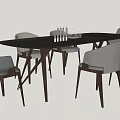 Modern Black Rectangular Dining Table Set With Light Gray Chairs Wooden Legs And Glassware 3d model