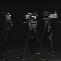 Three High Quality Professional Digital Cameras with Tripods Studio Setup 3d model