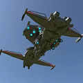 Futuristic Sci Fi Aircraft With Blue Lights Gray Body And Red Striped Wings