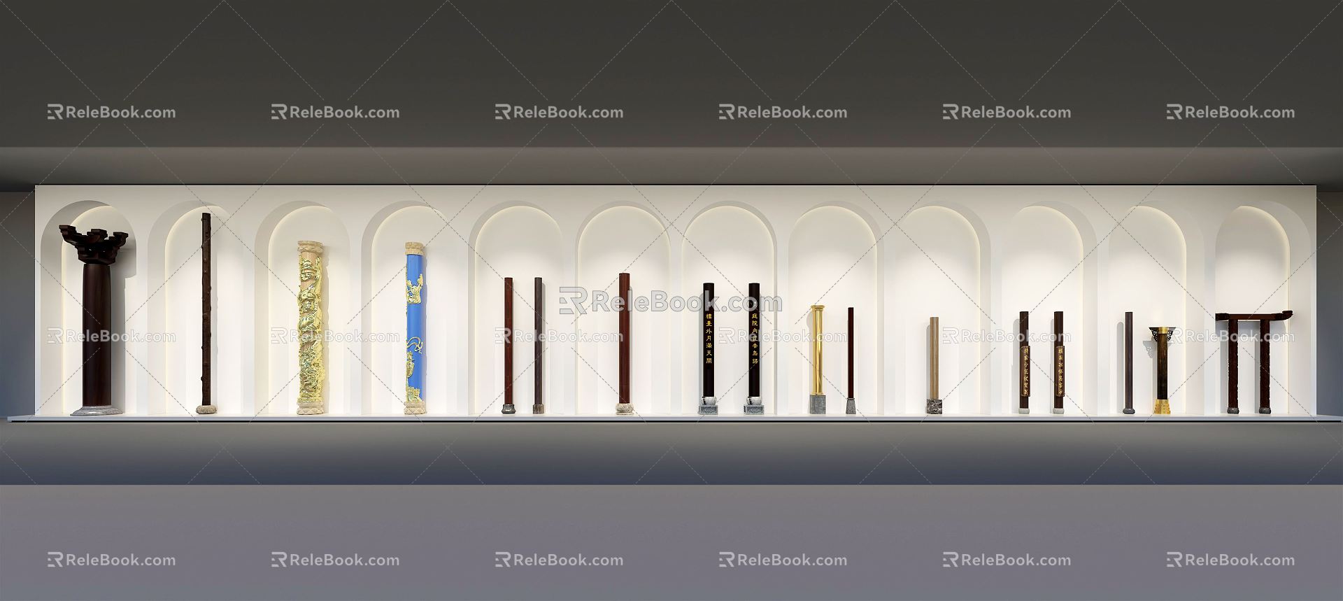 New Chinese-style column decorative column series 3d model