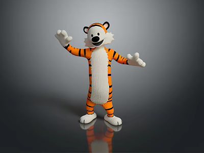 Standing Knitted Tiger Doll With Open Arms Orange Stripes and White Belly 3d model