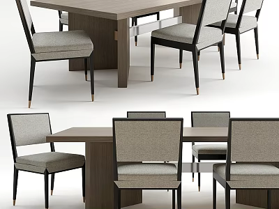 Modern Dining Table And Chairs Set With Wooden Top And Upholstered Seats 3d model