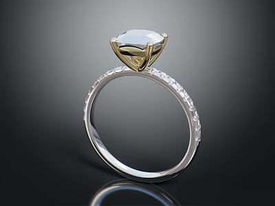 Sparkling Diamond Jewelry Ring With Large Central Gem And Small Accent Stones 3d model