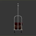Metallic Luggage Cart With Silver Frame And Red Brown Leather Suitcases On Wheels