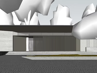 Modern Sales Office Building With Horizontal Slats And Stone Exterior Design 3d model