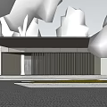 Modern Sales Office Building With Horizontal Slats And Stone Exterior Design