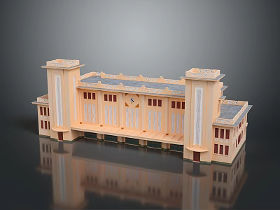 Classical Architectural Building Model with Symmetrical Towers Clock And Decorative Facade 3d model
