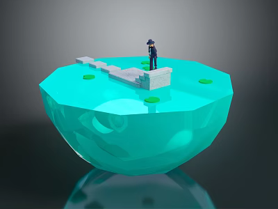 Scenic View Of Blue Gem Like Structure With Miniature Great Wall And Green Dots 3d model