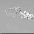 Detailed Fish Skeleton Organ Anatomical Structure 3D Render in White Isolated on Black Background