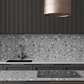 Modern Dark Grey Kitchen Cabinets with Stone Countertop and Range Hood 3d model