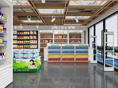 Well Stocked Supermarket Department Store With Shelves Beverages Dairy Products Wooden Ceiling And Windows 3d model