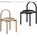Modern Minimalist Single Chairs With Curved Backrest Round Seat And Black Wooden Finish