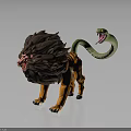 Lion Head Snake Tail Hybrid Creature Character With Orange Body And Green Open Mouth
