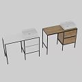 Wooden Washstand With Black Metal Frame Two Drawers And White Basin