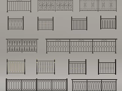 Different Styles Of Decorative Railing Designs With Intricate Patterns And Metal Structures 3d model