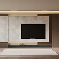 Minimalist Modern TV Wall Interior With Built-in TV Light Gray Panel And Dark Wooden Cabinets