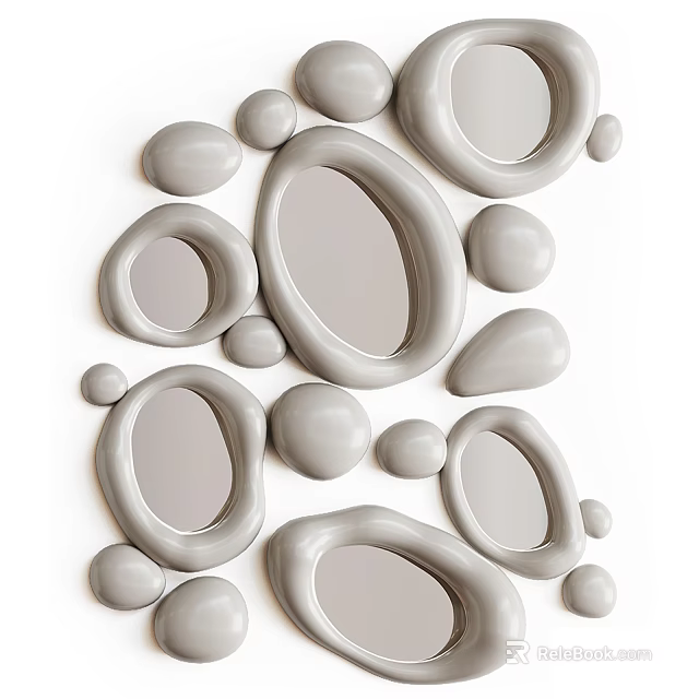 Abstract Shaped Mirrors With Light Gray Smooth Surface And Various Sizes For Interior Design 3d model