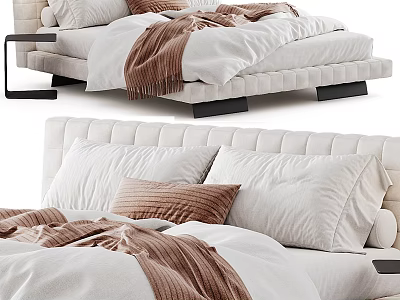 Cozy Modern Double Bed Interior With Soft Plush Pillows And Warm Knit Blanket Design 3d model
