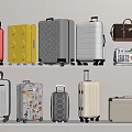 Stylish Luggage and Travel Bags with Different Colors and Designs Displayed on White Shelves