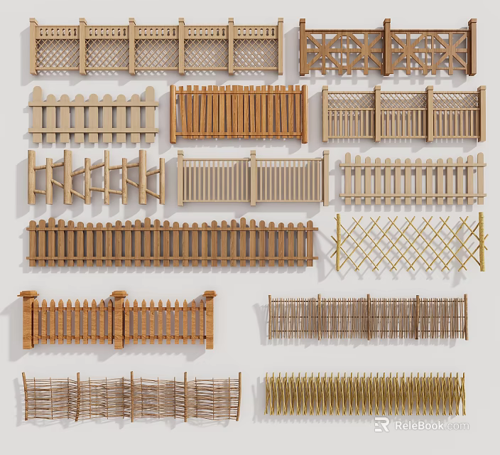 Different Types Of Wooden Fence Designs Featuring Picket Lattice And Traditional Styles 3d model 