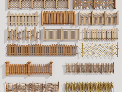Different Types Of Wooden Fence Designs Featuring Picket Lattice And Traditional Styles 3d model