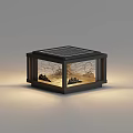 Solar Powered Outdoor Light With Black Frame Warm Yellow Glow And Mountain Moon Silhouette