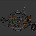 Steampunk Motorcycle With Giant Wheel Metal Parts Spikes And Green Glowing Elements