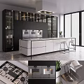 Modern Kitchen With Black And White Cabinets Island Counter And Stainless Steel Appliances