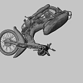 Old Motorcycle With Worn Black Seat Rusty Metal Parts And Red Cloth Decoration