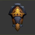 Intricate Blue And Yellow Shield Weapon With Decorative Metal And Wooden Accents