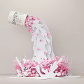 White Container With Flowing Pink Petals And Paper Art Decorative