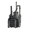 Industrial Equipment with Multiple Metal Pipes and Tall Tower Structures in Industrial Setup
