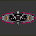 Pink Symmetrical Mechanical Device Featuring Silver Central Structure And Reflective Base