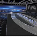 Modern Fashion Runway Stage With Blue Illuminated Geometric Lines And Futuristic Lighting Design