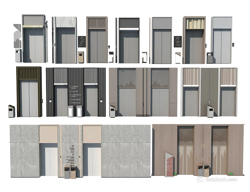 Various Modern Elevator Design Styles With Different Materials And Panel Options 3d model
