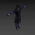 Game and Movie Character in Black Purple Robe with Outstretched Arms and Bat Like Details