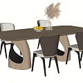 Modern Black Oval Dining Table Set With Brown Beige Chairs Glass Vase And Fruit Bowl