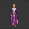 Traditional Blue Long Dress With White Patterns And Pink Spliced Top Long Sleeves