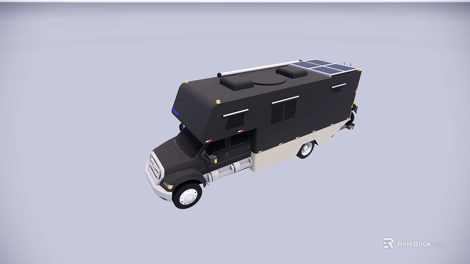 Modern Black RV Vehicle With Solar Panels On Roof And Exterior Design 3d model 