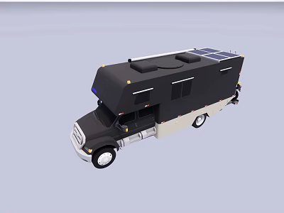 Modern Black RV Vehicle With Solar Panels On Roof And Exterior Design 3d model