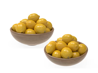 Brown Ceramic Bowls Filled With Fresh Yellow Lemons On White Background 3d model