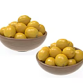 Brown Ceramic Bowls Filled With Fresh Yellow Lemons On White Background