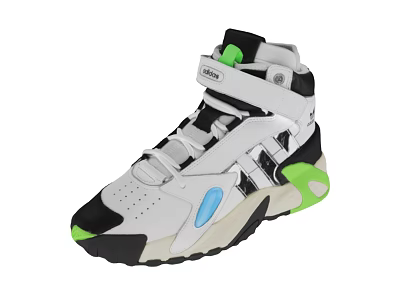 Stylish High Top White Shoes With Black Green Blue Accents And Chunky Sole Design 3d model