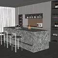 Modern Bar Counter With Marble Countertop Bar Stools And Wine Storage Cabinets