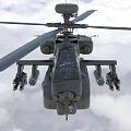 Advanced Military Attack Helicopter Flying High in Cloudy Sky with Rotors and Weapons