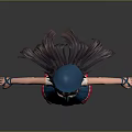 Anime School Girl Character With Blue Sailor Hat Red Cape And Pleated Skirt