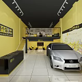 4S Car Dealership With Yellow Storefront Glass Doors And Car Showroom