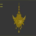 Golden Decorative Pendant With White Wings Intricate Hollow Design And Teardrop Pendants
